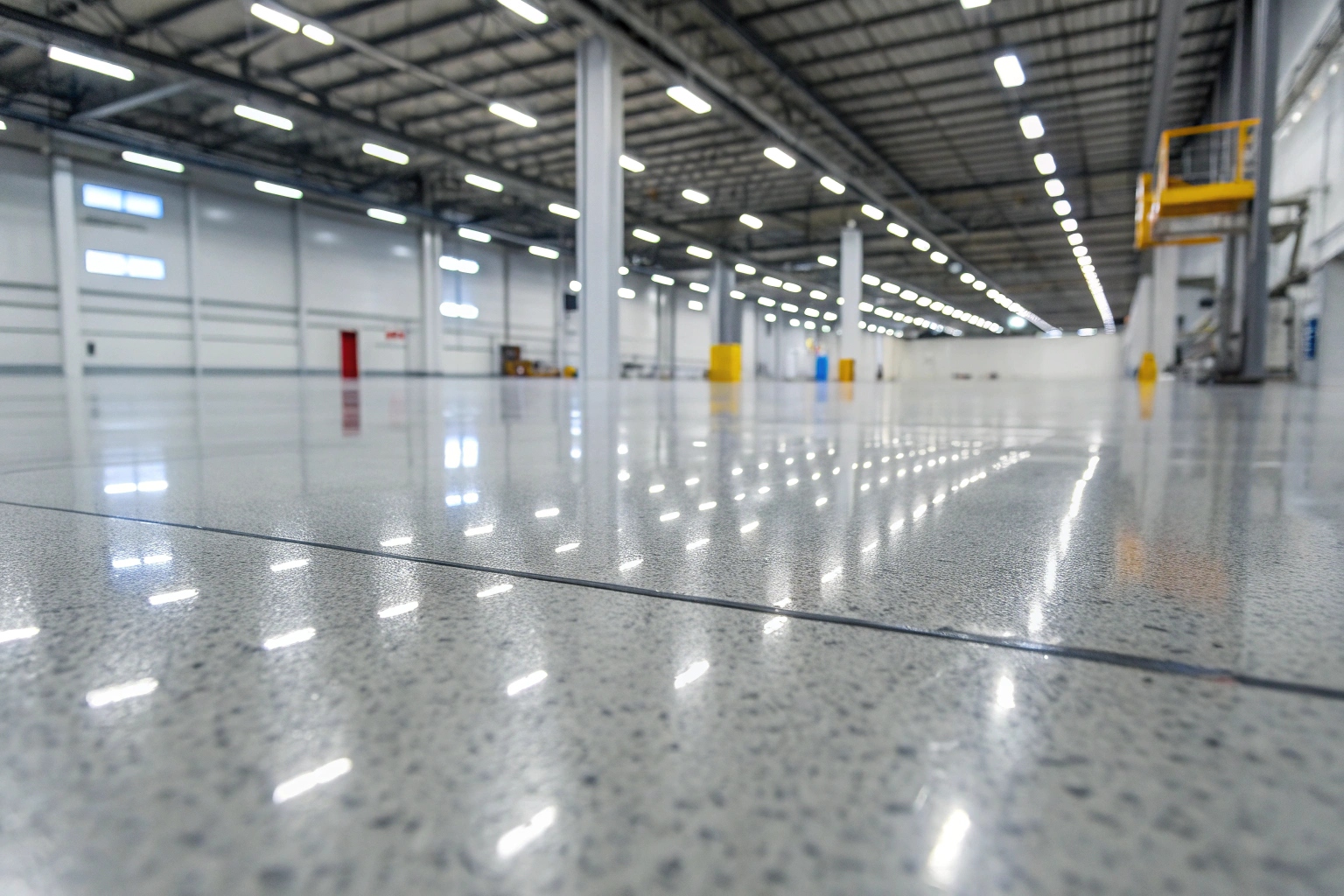 High-gloss warehouse epoxy floor showing durability and professional finish